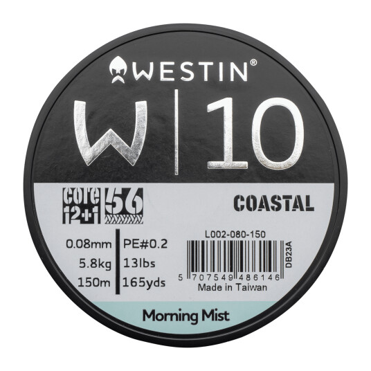 Westin W10 13 Braid Coastal 0.08mm 150m 5.8kg, fiskesene multifilament 0.08mm 150m 5.8kg Coastal Morning Mist