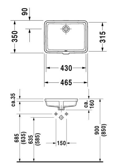 Duravit Vero Servant for underliming 430x315 mm, med overløp, Wondergliss