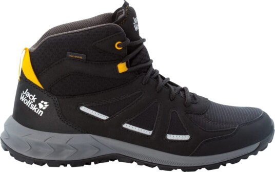 Jack Wolfskin Men's Woodland 2 Texapore Mid 45.5, Black / Burly Yellow Xt