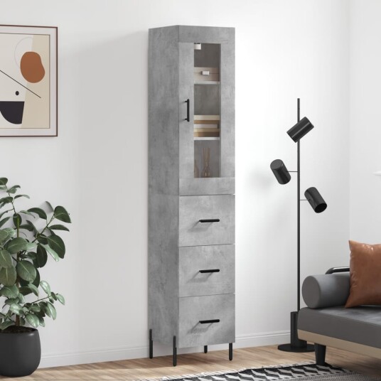 vidaXL Highboard betonggrå 34,5x34x180 cm konstruert tre 8720845486679