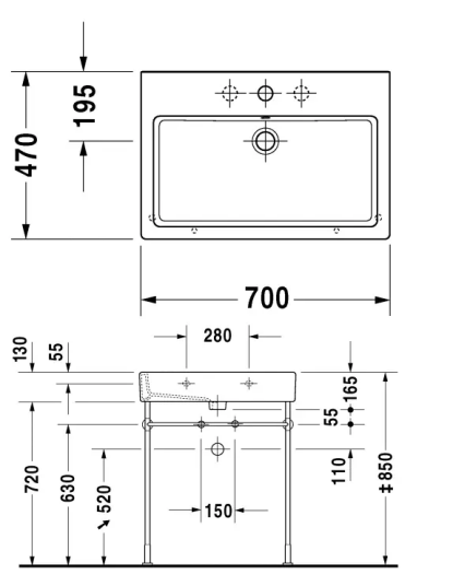 Duravit Vero Møbelservant 700x470 mm, 3 blanderhull, Wondergliss