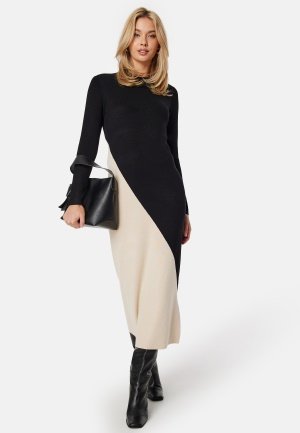 Object Collectors Item Objester Block Knit Dress Black Detail:Cb Sand L