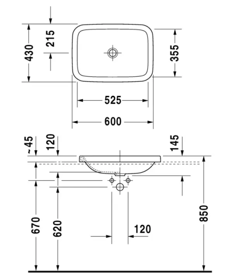 Duravit Durastyle Servant for nedfelling 600x430 mm. u/overløp, Wondergliss