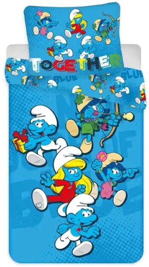 Licens Smurfesengetøy 140x200 cm - Dyne med 2-i-1 design - Sengesett i 100 % bomull