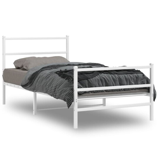 vidaXL Sengeramme i metall med hode- og fotgavl hvit 107x203 cm 8721012303256