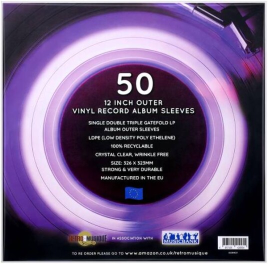 Vinylcover 12" LP-cover 50 stk Plastcover uten søm