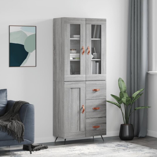 vidaXL Highboard grå sonoma 69,5x34x180 cm konstruert tre 8720845480615