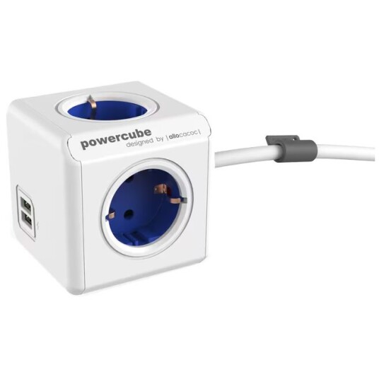 PowerCube Extended stikkontakt med USB-porter 1402BLDEEUPC  (blå)