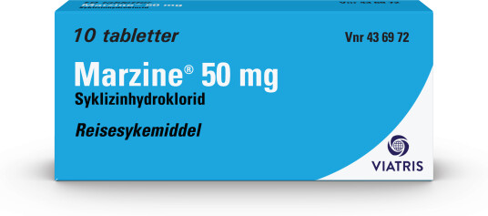 Marzine Tabletter 50mg, 10 stk.