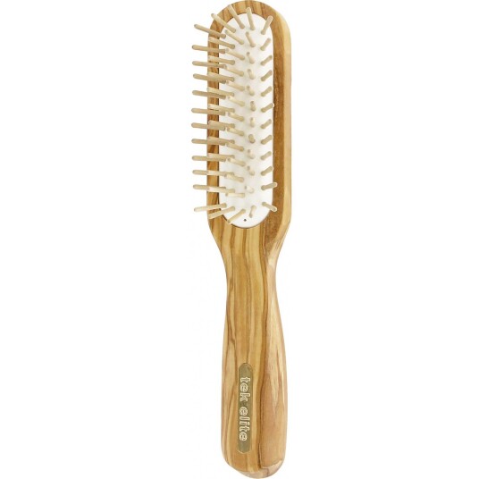 Tek Slim Rectangular Brush In Olive Wood With Short Wooden Pins