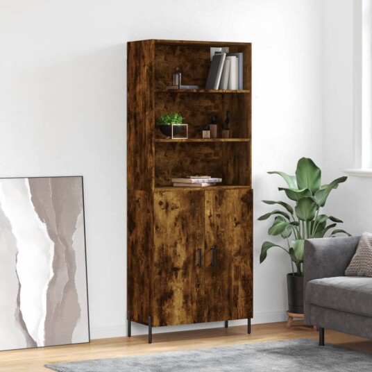 vidaXL Highboard røkt eik 69,5x34x180 cm konstruert tre 8720845926335