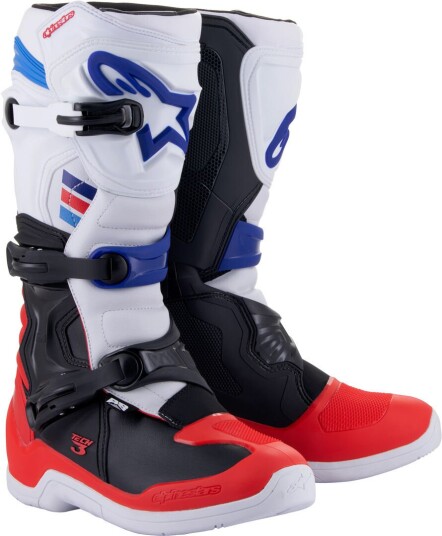 Alpinestars Tech 3 Motocross støvler 45 46 Svart Hvit Rød Blå