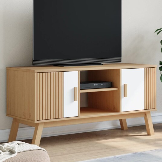  TV-benk OLDEN hvit og brun 114x43x57 cm heltre furu 8721012133730