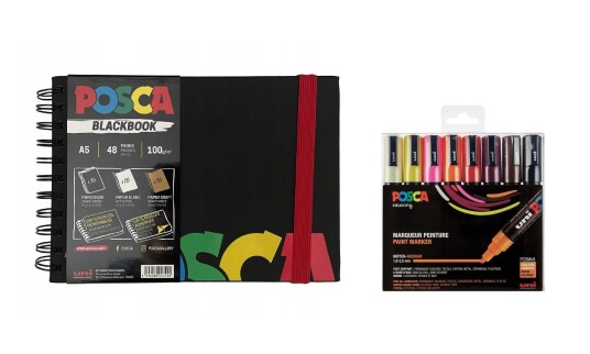 Posca A5 BlackBook & PC5M Medium Tip Pen Warm colors 8 pc