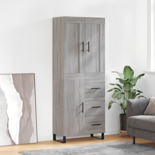 vidaXL Highboard grå sonoma 69,5x34x180 cm konstruert tre 8720845492618