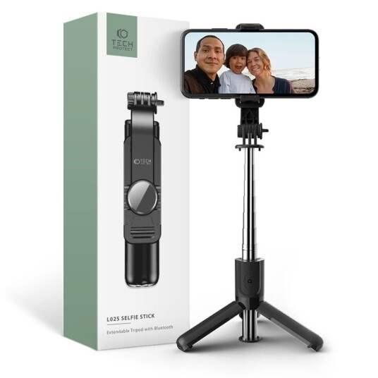 Tech-Protect L02S Selfie Stick med Stativ & Bluetooth - Svart