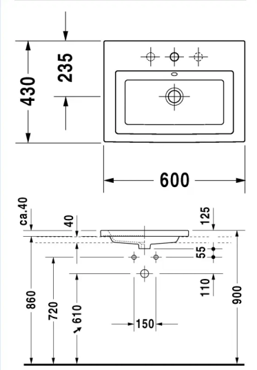 Duravit 2nd Floor Toppmontert servant, 600x430 mm, 1 blanderhull, Wondergliss