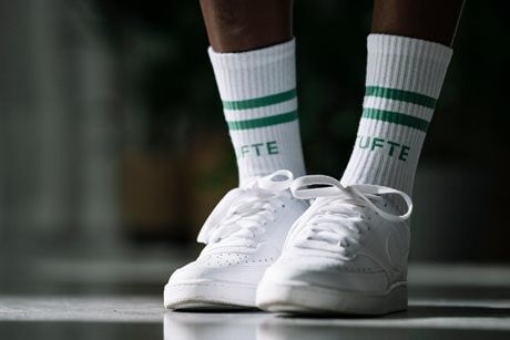 Tufte Unisex Ribbed Crew Sock White Green Dame 36-40