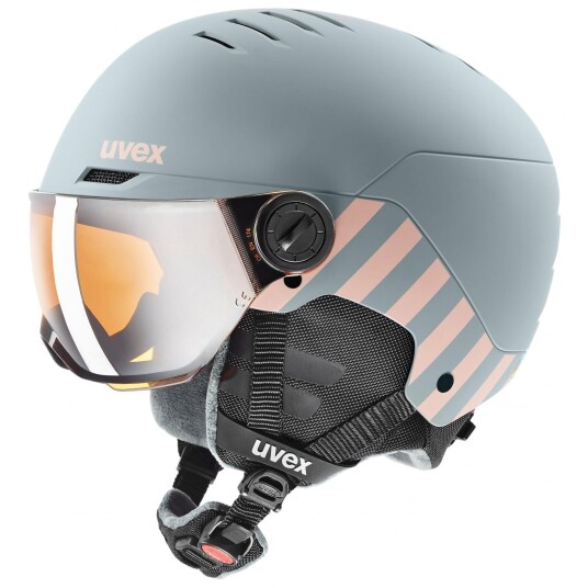 Uvex Rocket JR Visor, Skihjelm med visir, Junior, Rhino/Blush Mat 51-55cm