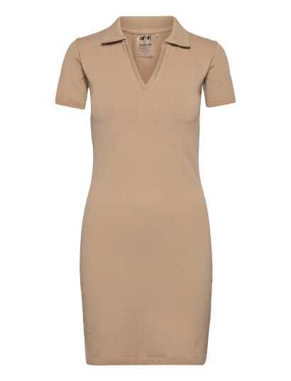 AIM'N Ribbed Seamless Polo Dress Beige AIM'N SOLID BEIGE XS,S,M,L,XL,XXL