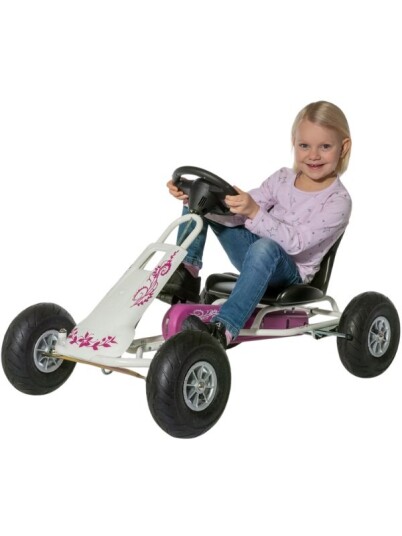 Ferbedo GoKart Air Runner tråbil med justerbart sete og håndbrems rosa og hvit