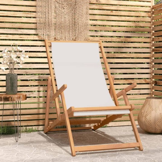 vidaXL Sammenleggbar strandstol heltre teak kremhvit