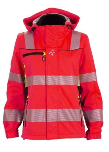 BS Gjøvik Softshelljakke, HiVis kl.3 Dame, Str. XS, Rød/Sort