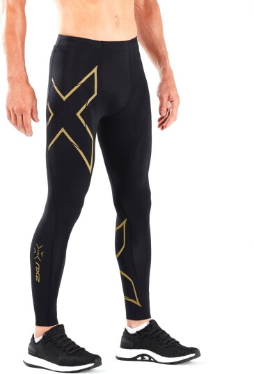 2XU Men's MCS Run Compression Tights Black/Gold Reflective LT