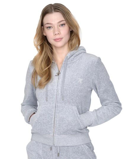 Juicy Couture Robertson Classic Velour Zip Hoodie W Silver Marl (Storlek L)