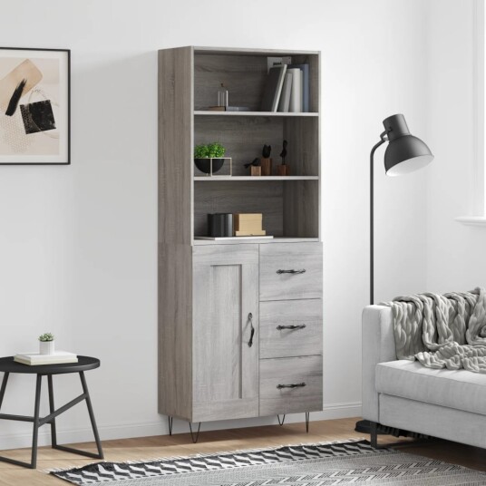 vidaXL Highboard grå sonoma 69,5x34x180 cm konstruert tre 8720845933869