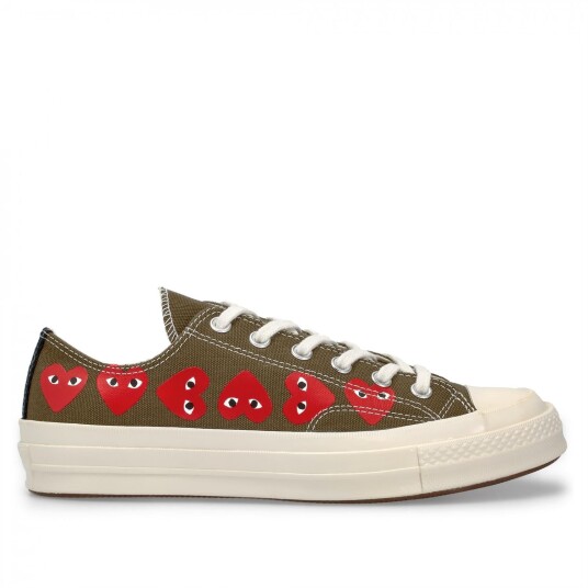 Comme Des Garcons Play X Converse Cdg Multi Low Top Khaki Sko Grønn  unisex 42