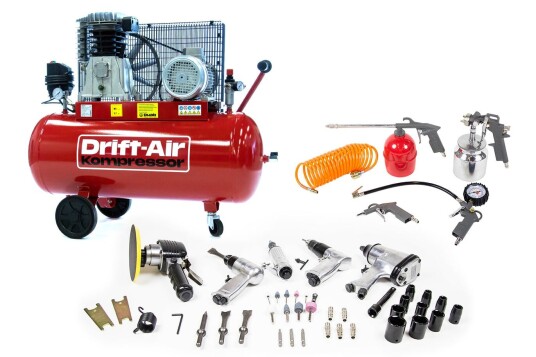 Drift-Air Kompressorpakke Ct 4/380 Med 5 Trykkluftmaskiner, 45 Tilbehør Samt 5 Trykkluftverktøy