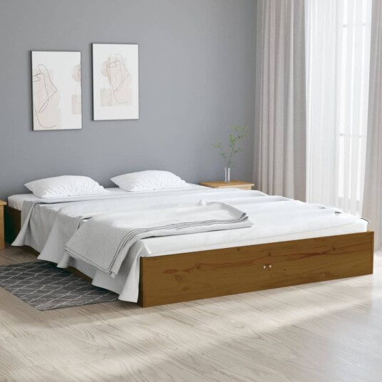 vidaXL Sengeramme honningbrun heltre 120x190 cm 4FT Small Double