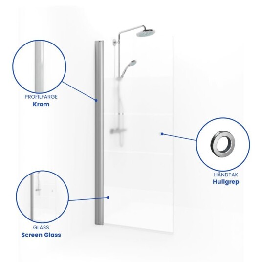 Macro Design Spirit Dusjdør Rett - med Hullgrep Krom / 97cm Screen Glass