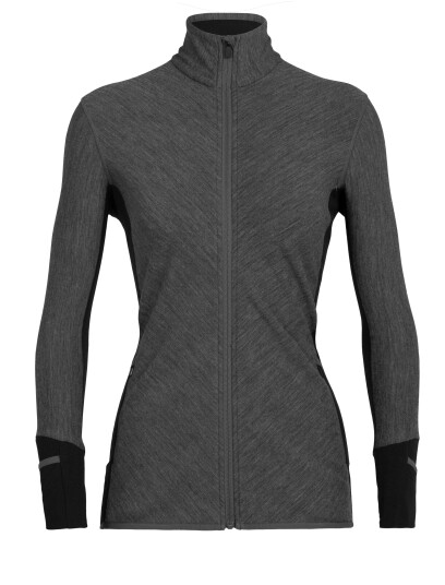 Icebreaker Women Descender Ls Zip Iba/Jet Hthr/Black L