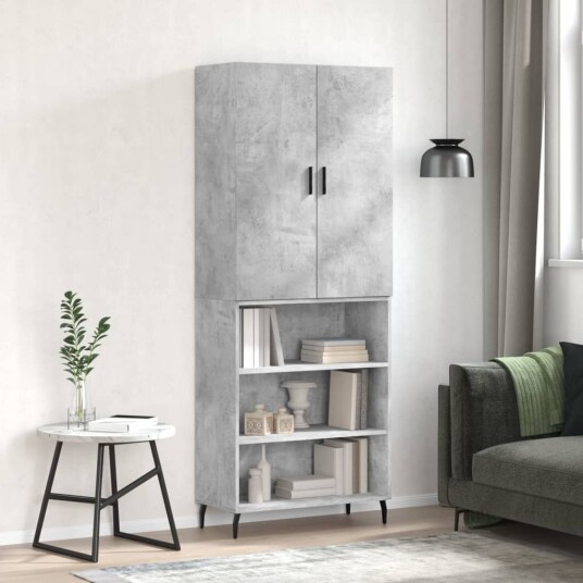 vidaXL Highboard betong grå 69,5x34x180 cm konstruert tre 8720845413361