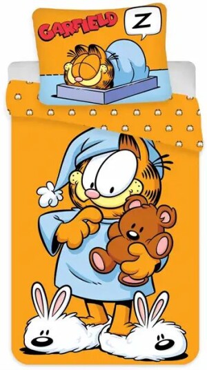 Licens Garfield sengetøy - 140x200 cm - Garfield klar for leggetid - Sengesett i 100% bomull - Barnesengetøy