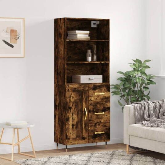 vidaXL Highboard røkt eik 69,5x34x180 cm konstruert tre 8720845933692