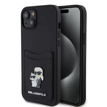 Case Karl Lagerfeld Klhcp15ssapkcnpk Iphone 15 6.1" Black|Black Hardcase Saffiano Cardslot Karl&Choupette Metal Pin