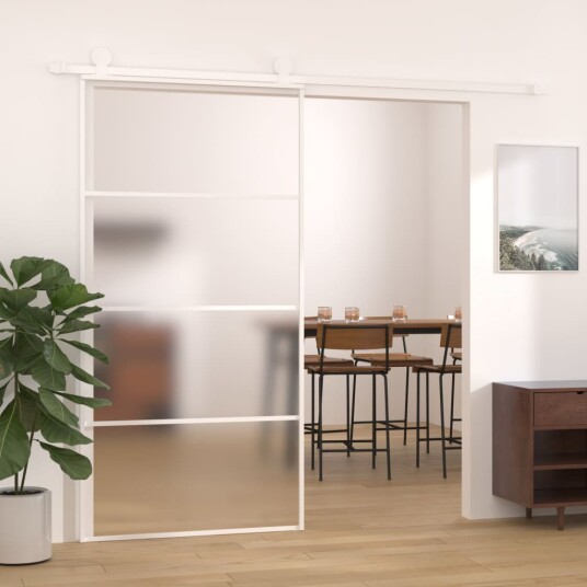 vidaXL Skyvedør frostet ESG-glass og aluminium 102,5x205 cm hvit