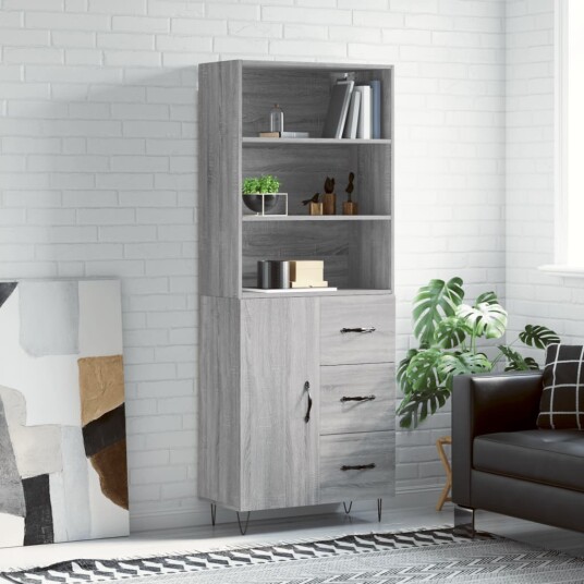 vidaXL Highboard grå sonoma 69,5x34x180 cm konstruert tre 8720845928100