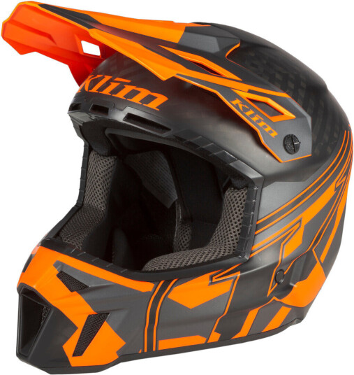 Klim F3 Carbon Pro Ascent Snøscooterhjelm S Svart Oransje