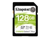 Kingston Canvas Select Plus - Flashminnekort - 128 GB - Video Class V30 / UHS-I U3 / Class10 - SDXC UHS-I