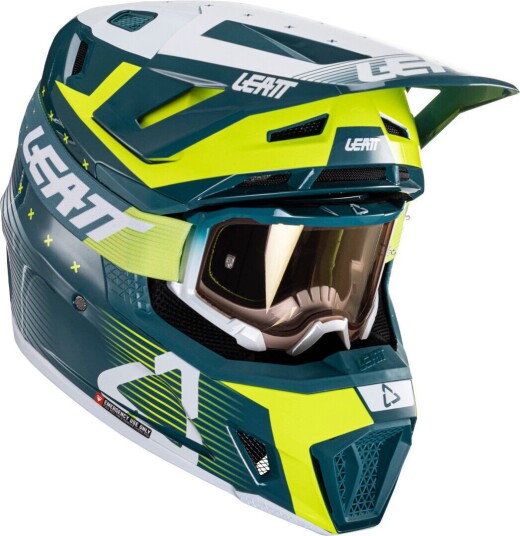 Leatt 7.5 V24 Stripes Motocross Hjelm med briller M Hvit Grønn