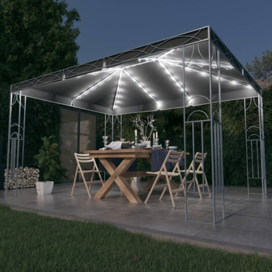 vidaXL Paviljong med gardin og LED-strenglys 400x300 cm antrasitt