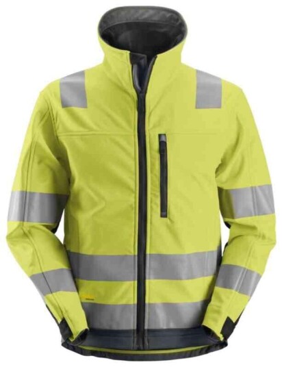 Snickers 1230 Softshelljakke, HiVis kl.3 Unisex, Str. (US/ CA): S, Gul/Grå