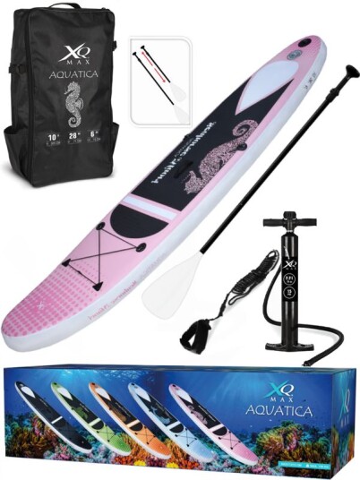 XQ Max Aquatica Pink Shark Oppblåsbart Sup-brett 305 cm med pumpe, padleåre, finne og ankelstropp 150 kg