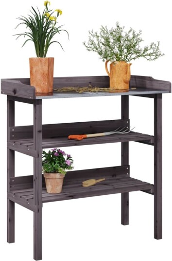  Plantebord med hyller grå 78x38x82,5 cm heltre gran