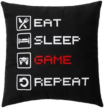 Björna Pyntepute for barn - 40x40 cm - Eat, sleep, game, repeat - 100% bomull - Borg Living