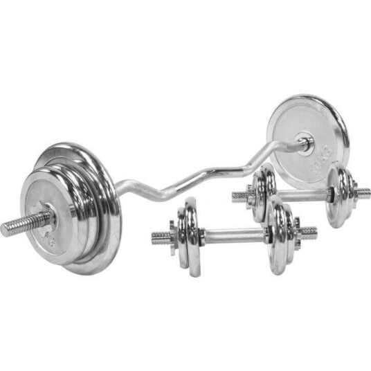 Gorilla Sports Curlstång Hantlar CHROME - 70kg